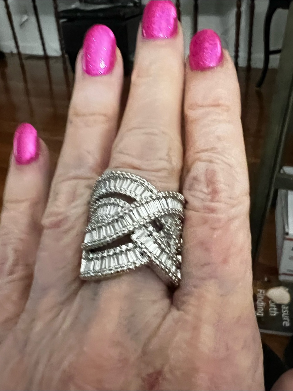 Silver-Tone Crystal Wrapped Statement Ring - Rhodium